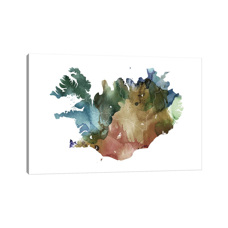 Brownish Iceland Map by WallDecorAddict - Gallery-Wrapped Canvas Giclée on Canvas, 20.32 cm H x 30.48 cm W, Wrapped Canvas