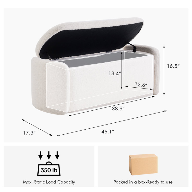 Stana Upholstered Storage Ottoman Bench with Large Hidden Storage, White