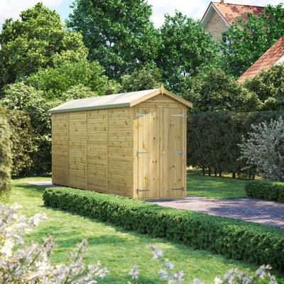Powersheds 16 x 4ft Premium Pressure Treated Timber Windowless Apex Garden Shed, Double Doors