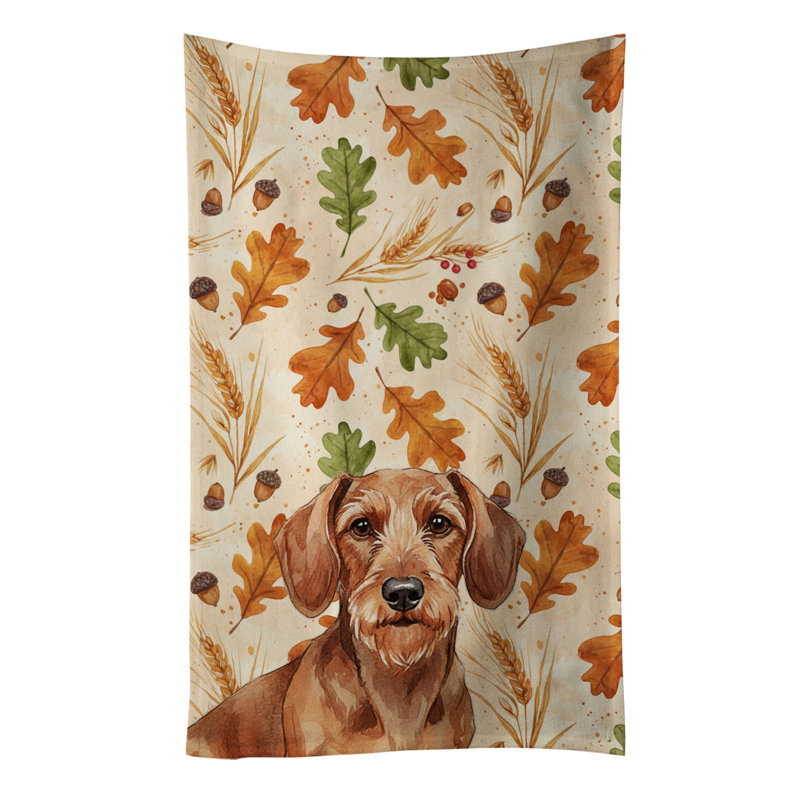 Wirehaired Red Dachshund Heirloom Fall Kitchen Towel, Wirehaired Red Dachshund