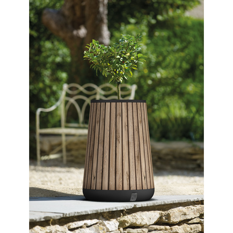 Keter Signature Conic 28.5 Inch Tall Round Large Wood Look Planter for Indoor or Outdoor Flower Pot, Pine