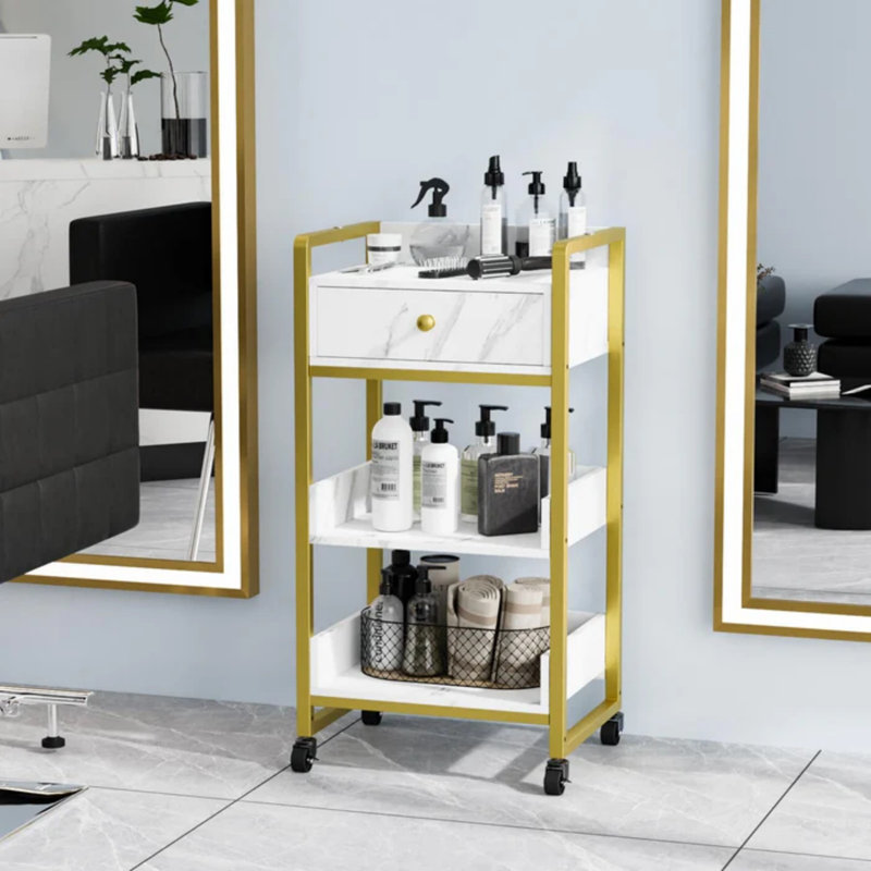 Rolling Utility Trolley Cart With 1 Drawers 2 Trays