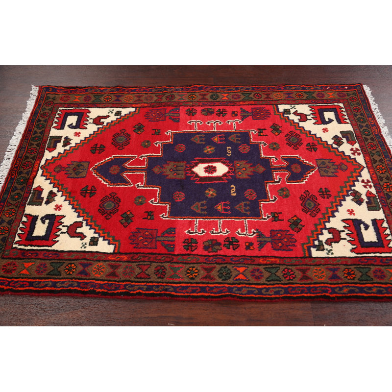 Tapis décoratif en laine noué à la main de conception unique 3 pi 3 po x 4 pi 11 po New Age