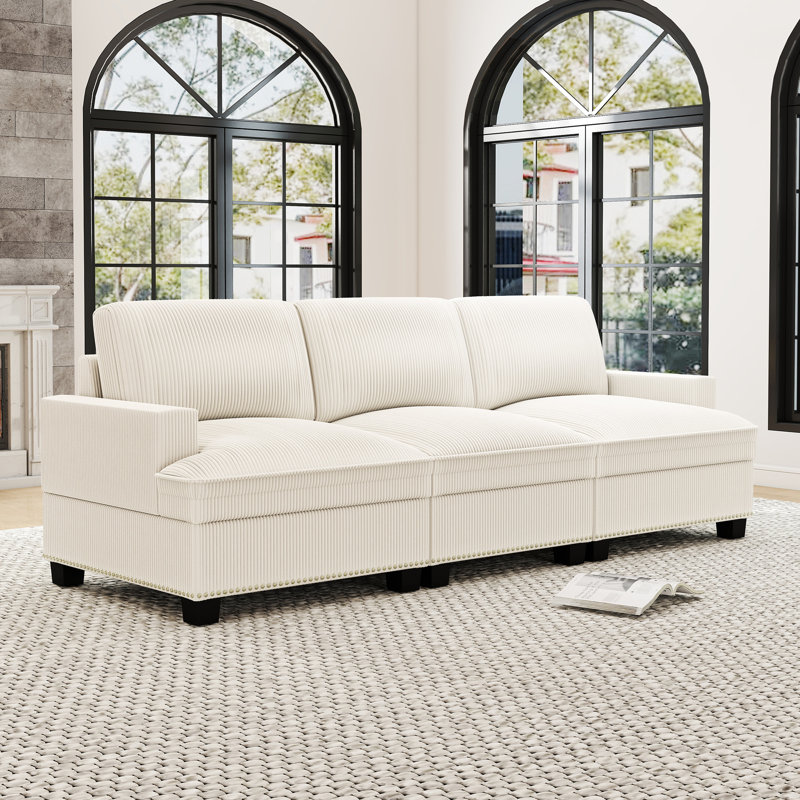 3-Piece Modern Elegant Corduroy Modular Sectional Sofa, Cloud Couch With Distinctive Nailhead Trim, Beige Corduroy