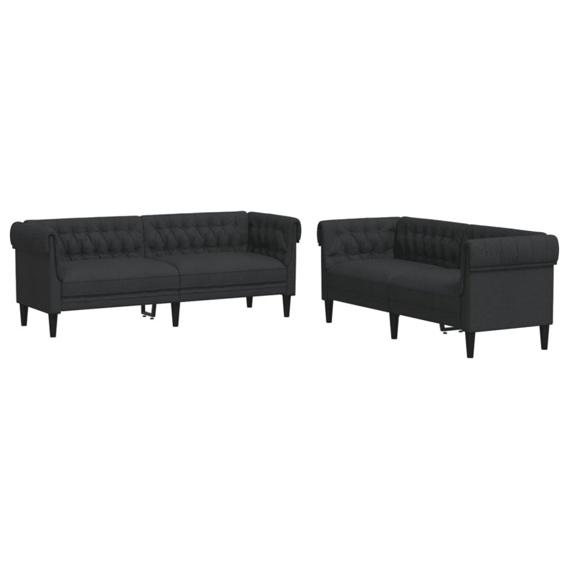  Sofa Set Black Polyester, Plywood, Solid Wood Large Durable, Black