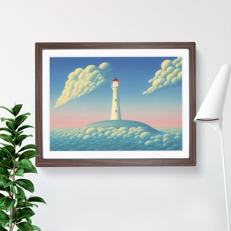 Hypnotic Lighthouse - Single Picture Frame Print, 46cm H x 64cm W x 2cm D, Walnut