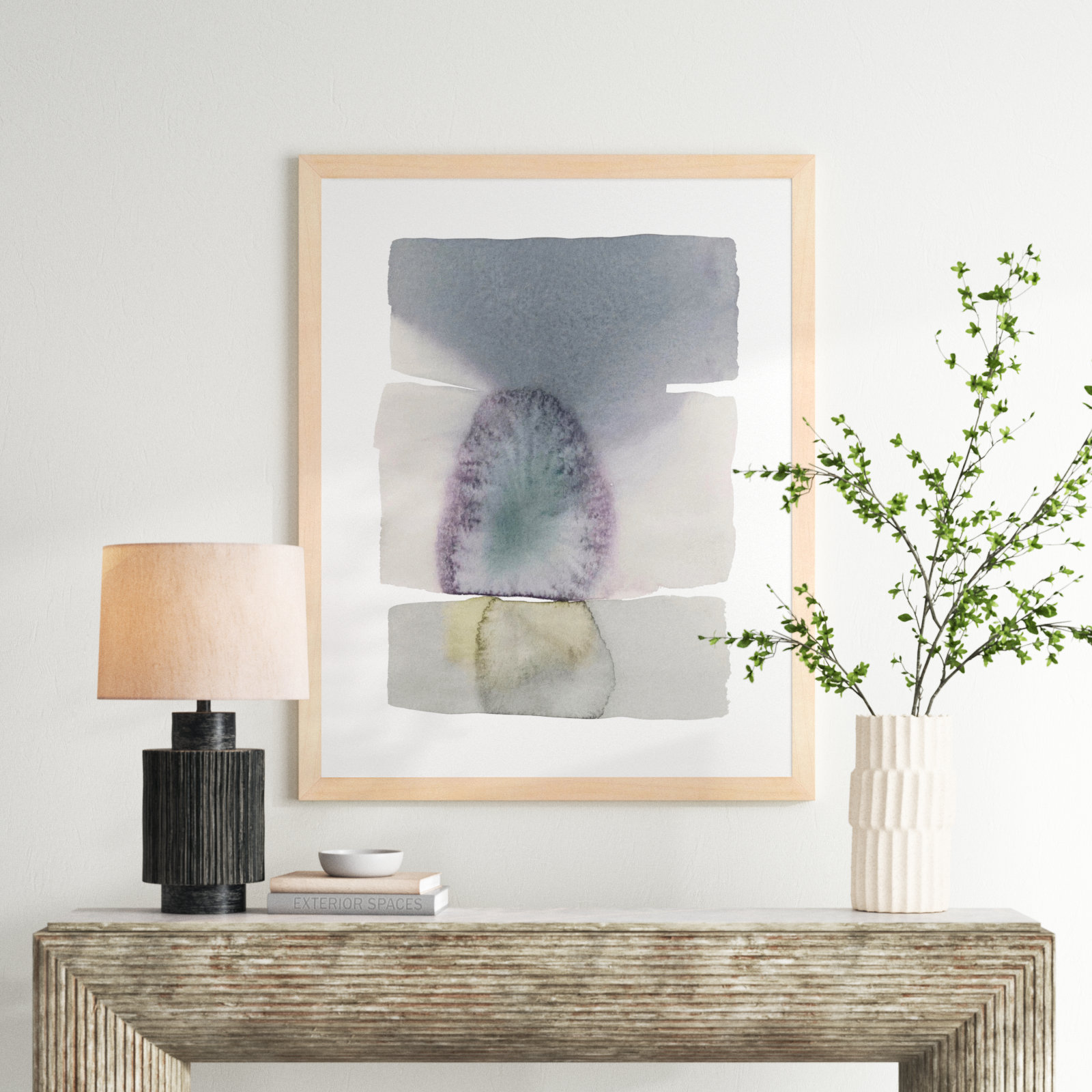 Gray on Gray 5 Print by Jacques Pilon, 50" H x 40" W, Brown Framed