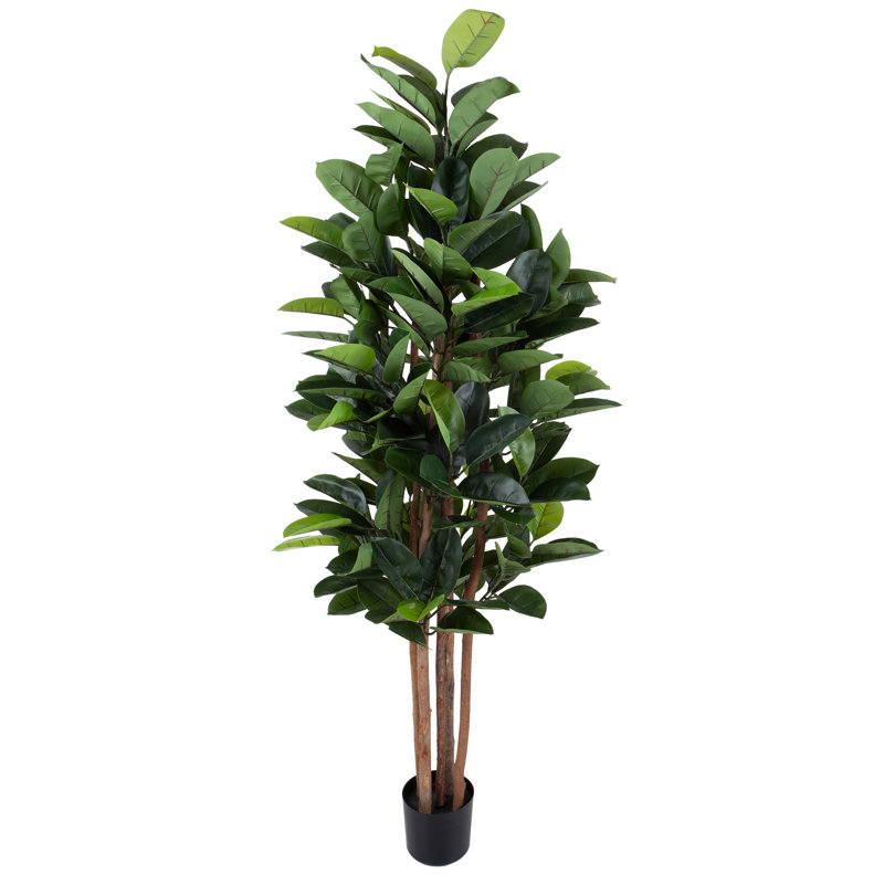 Artificial Rubber Plant - 70-Inch Faux Tree with Natural-Feel Leaves - Realistic Potted Indoor Plant for Office or Home Decor