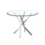 Table de salle à manger ronde contemporaine en verre trempé transparent avec pieds en acier inoxydable à finition argentée-2066684152