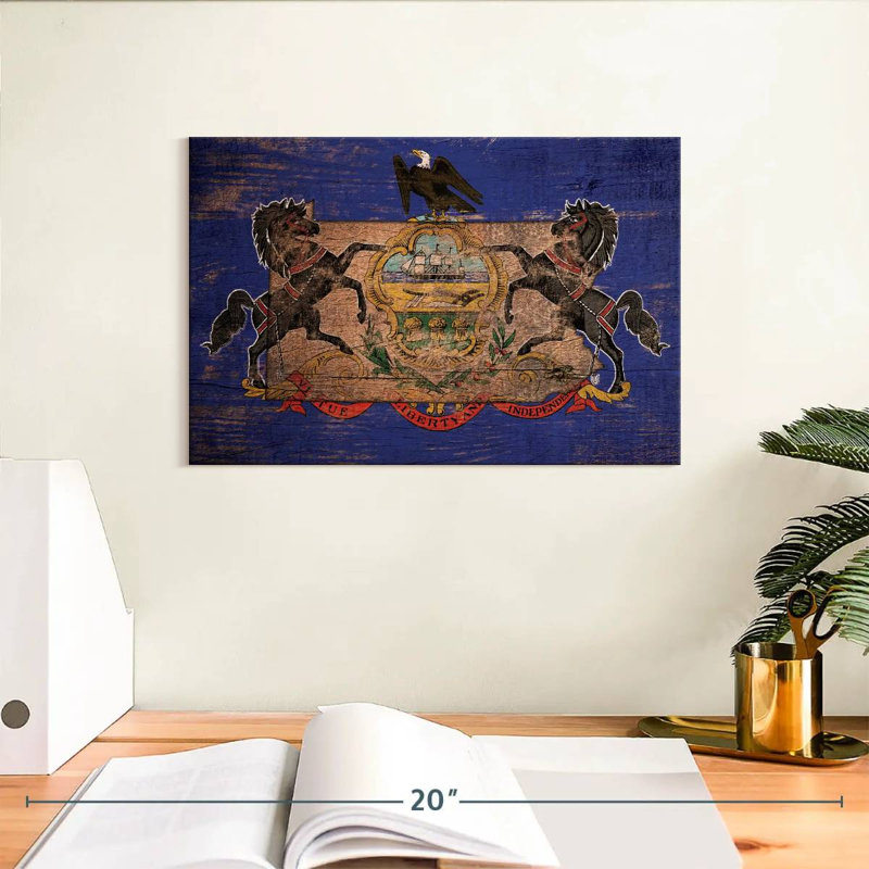 Carte de l'État sur le drapeau de la Pennsylvanie, H 8 po x l 12 po