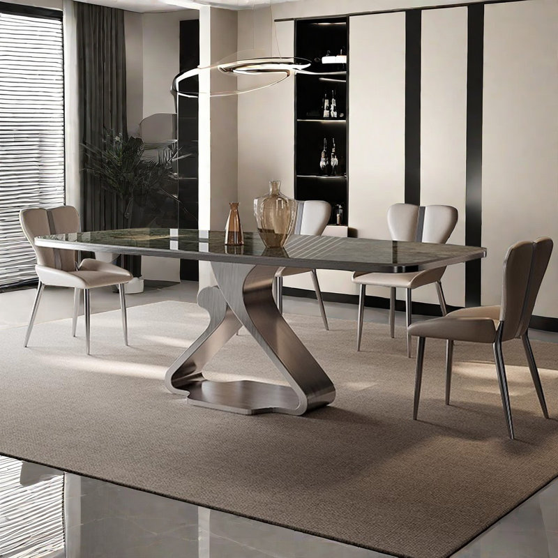 Modern Microlite Stone Dining Table Sets, 29.5”H x 70.8”L x 35.4”W 
