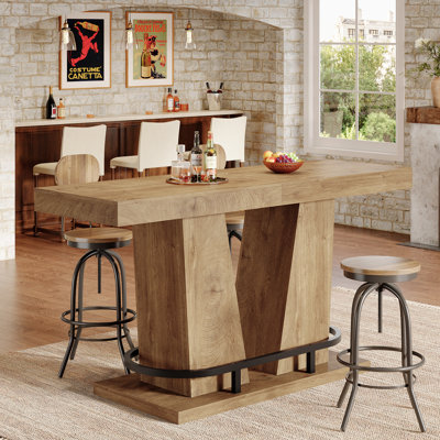 Table de bar 62,99 "avec repose-pieds, table de pub rectangulaire à hauteur de comptoir