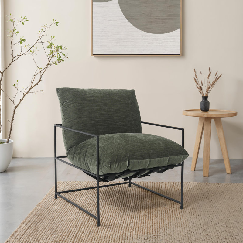 Inska Black Iron Hammock Style Occasional Chair, Green, 33" H x 28" W x 32" D