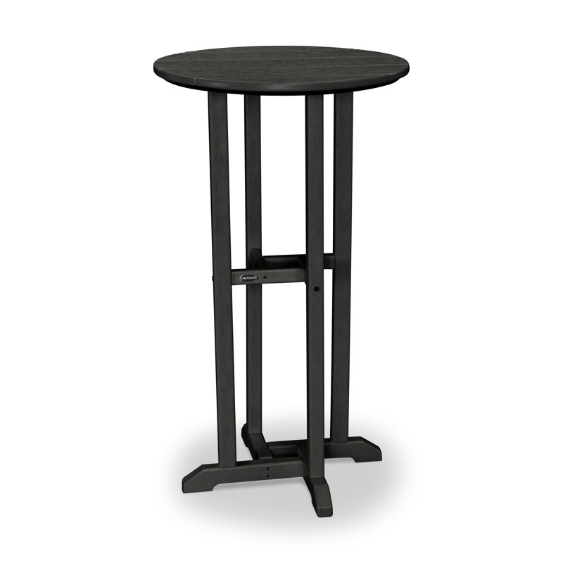POLYWOOD 24" Round Farmhouse Bar Bistro Table, Black, 42" H x 24" W x 24" L