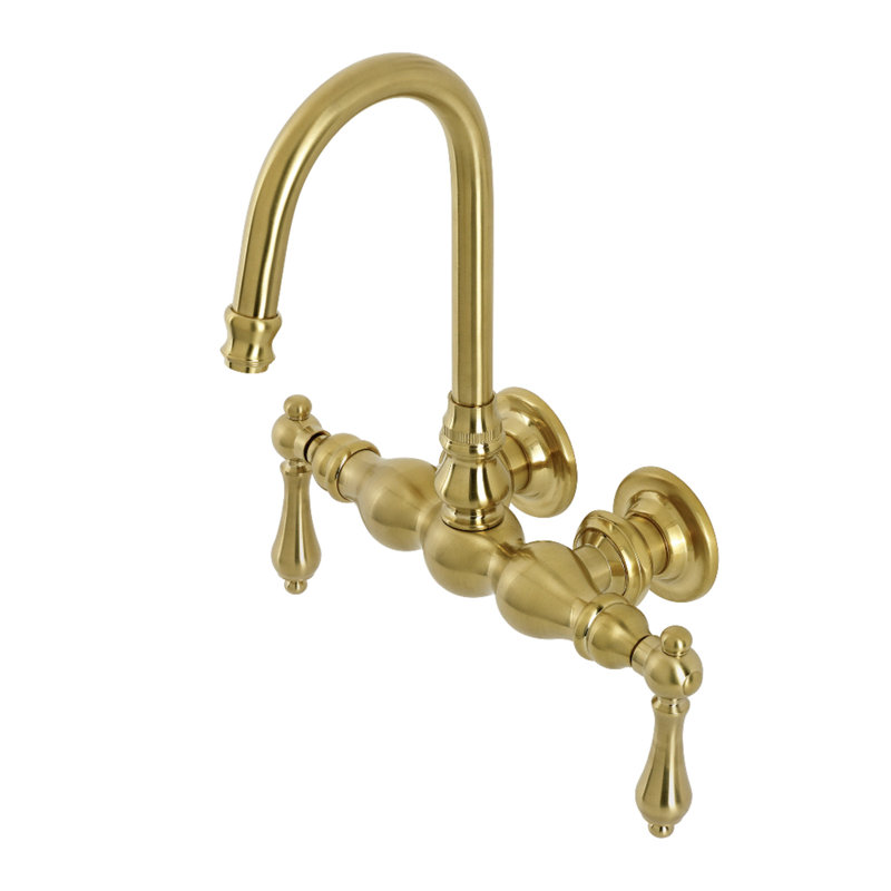 Kingston Brass Aqua Vintage Two-Handle 2-Hole Tub Wall Mount Clawfoot Tub Faucet, Brushed Brass