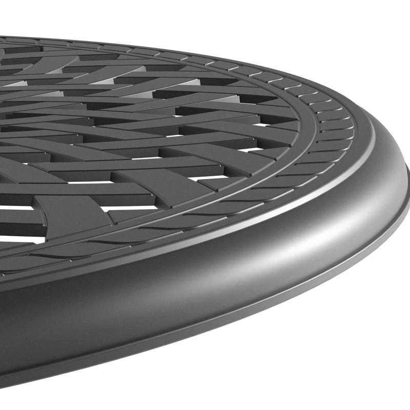 Table de patio en aluminium coulé 31,43 po avec cadre noir et trou pour parasol - coussins de siège de couleur aléatoire pour l'extérieur