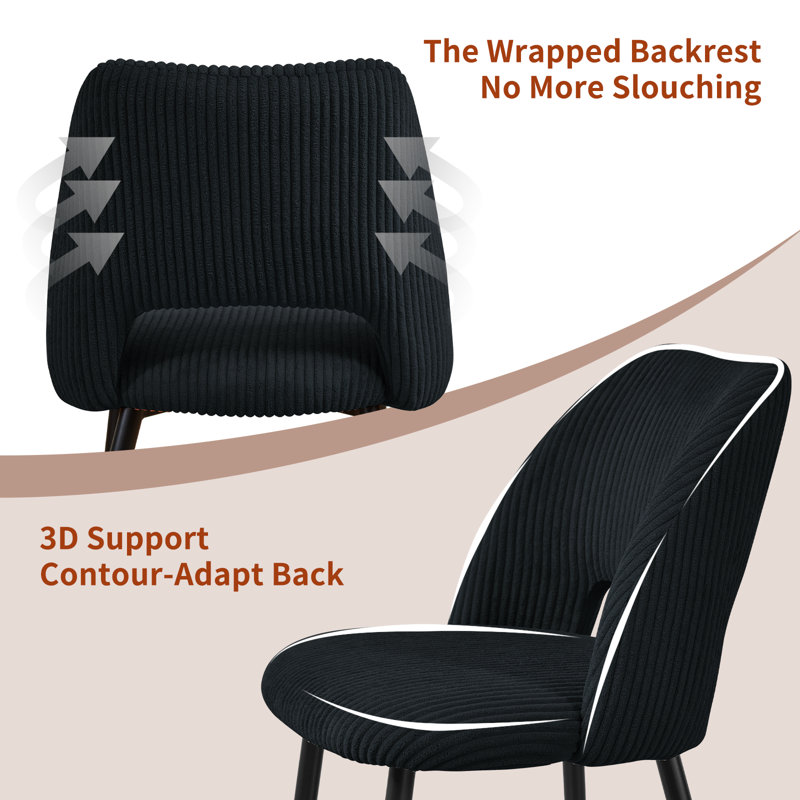 Corduroy Upholstered Dining Chair, Black