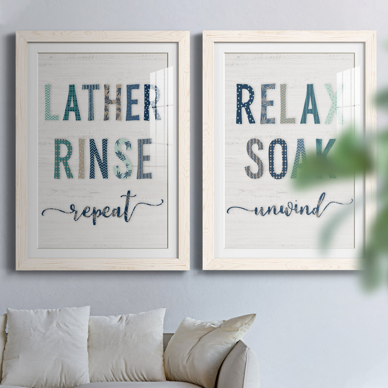 Lather Rinse Répétition - ensemble d'art textuel 2 pièces, Papier encadré blanc, H 31,5 po x l 47 po x P 1,5 po