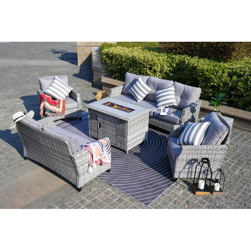 Omparsad Wicker 7 - Person Patio Conversation Set with Cushions