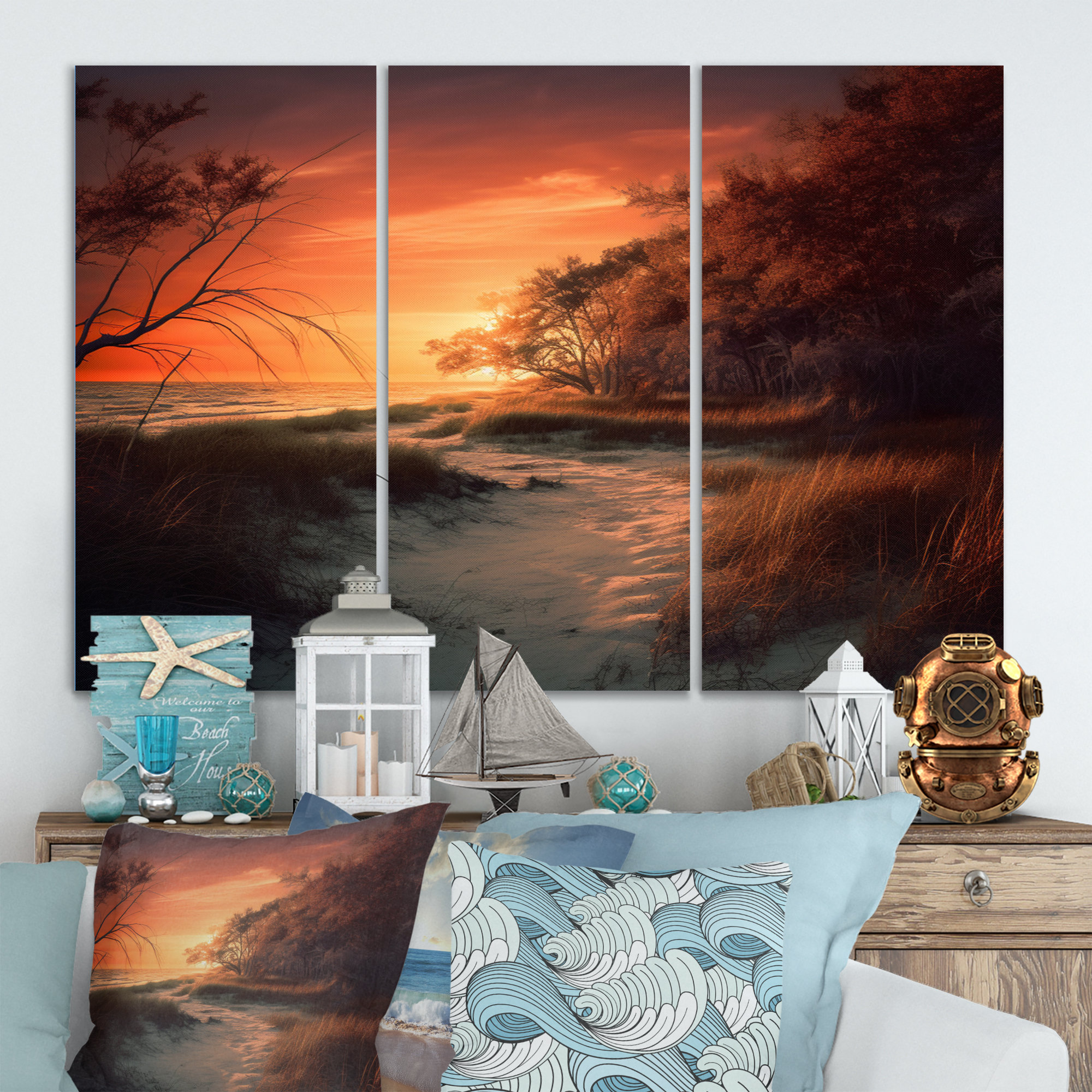 Dovecove Beachside Sunset II - Coastal Metal Wall Art Set - Wayfair Canada