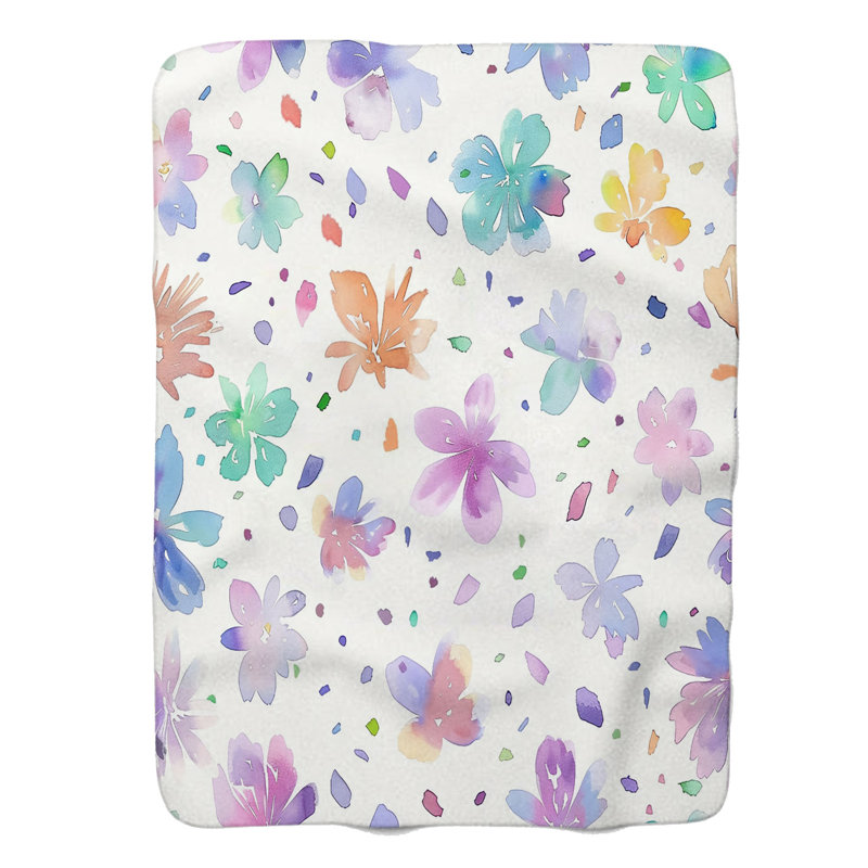 Art floral pastel - couverture en sherpa de qualité supérieure 1 pièce, Lit simple