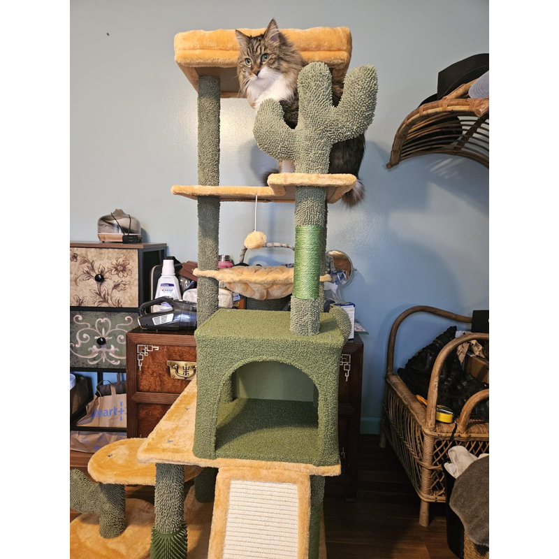 Arbre à chat 72,8 "avec brosse à toilettage, poteaux à griffer en sisal et perchoirs à plusieurs niveaux pour chats multiples