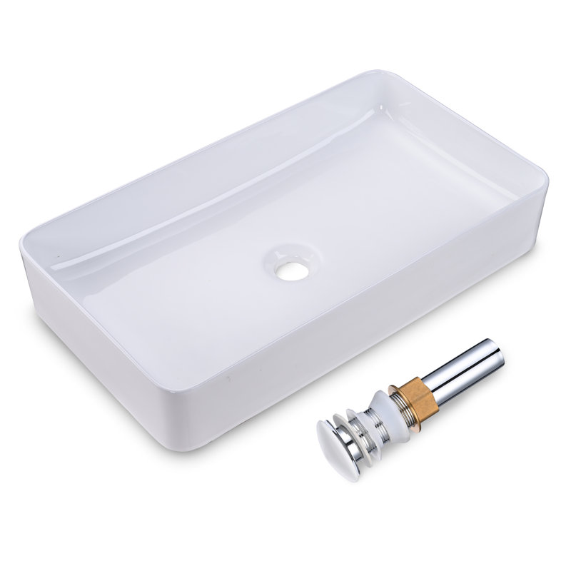 Aquaterior Porcelain Bathroom Vessel Sink 23"x13" Rectangle with Pop Up Drain Above Counter Vanity Basin Hotel Lavatory Modern