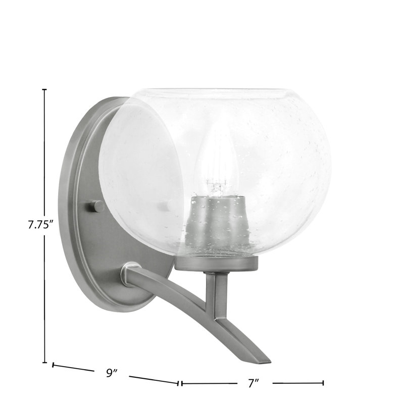 Kurve Uplight Wall Sconce With 7" Clear Bubble Glass, Silver