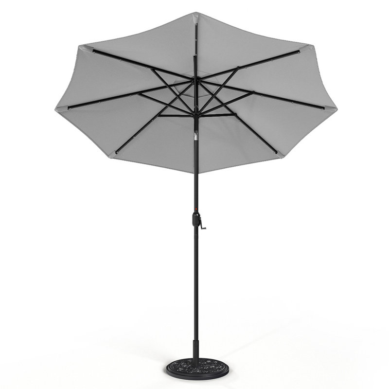 Aislynn 3m Traditional Parasol with LED Light, Light Grey