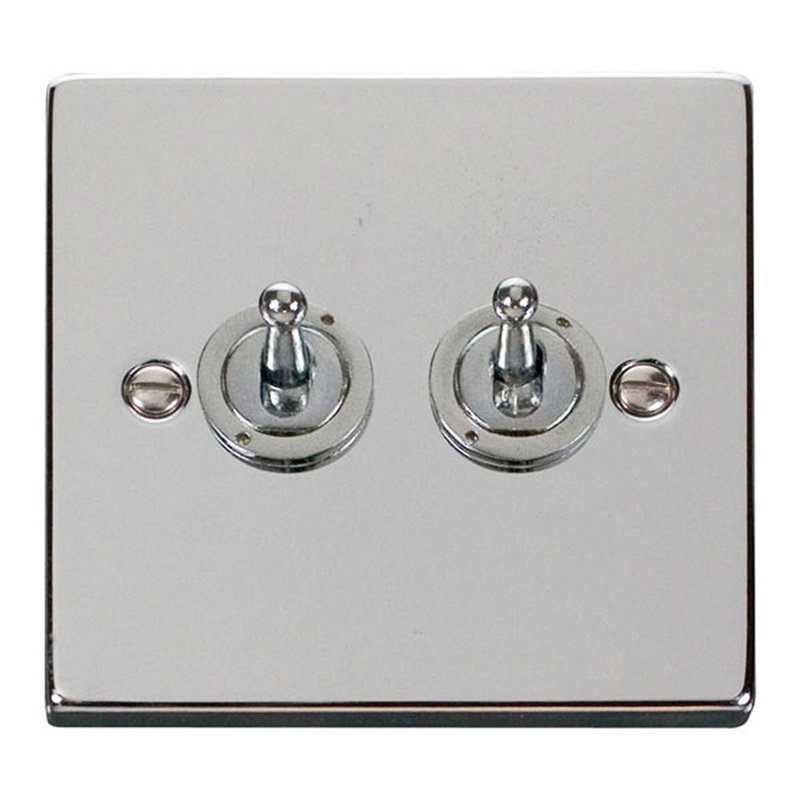 Polished Chrome 2 Gang 2 Way 10AX Toggle Light Switch
