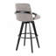 Tabouret de bar à hauteur fixe avec pivot en bois noir et tissu gris avec repose-pieds rond en métal - ensemble de 2