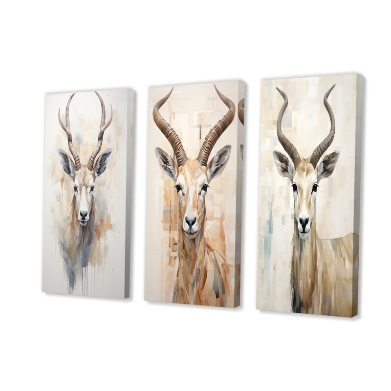 Bouquetin antilope beige minimalisme, H 28 po x l 36 po, Toile tendue