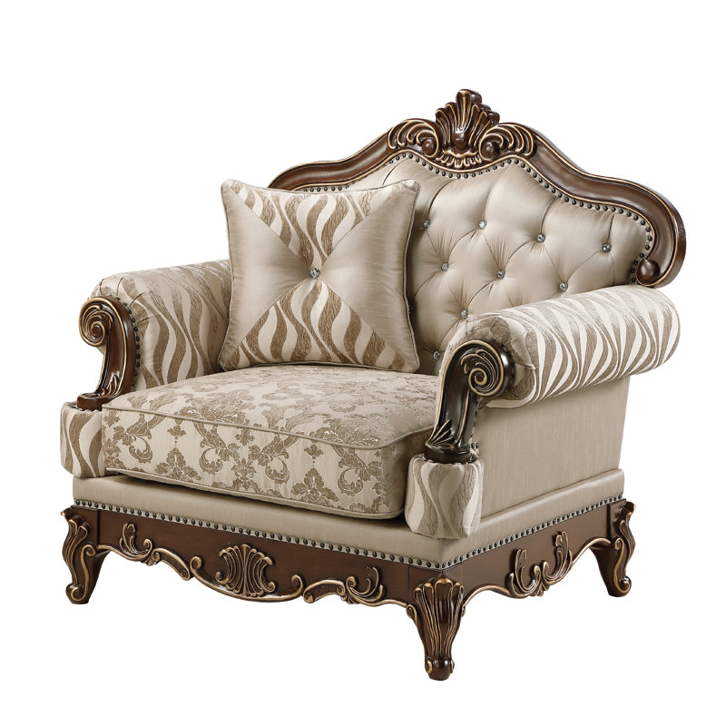Chaise en treillis beige et noyer