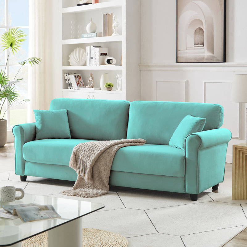 82.48'' Velvet Sofa, Cyan