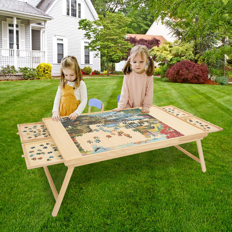 Rose Home Fashion Portable Wood Puzzle Table With Legs Jigsaw