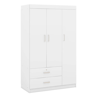 3 Doors Wardrobe Clothes Organizer With 2 Drawers, Closet Organizer With Hanging Rail And 3 Shelves by Latitude Run