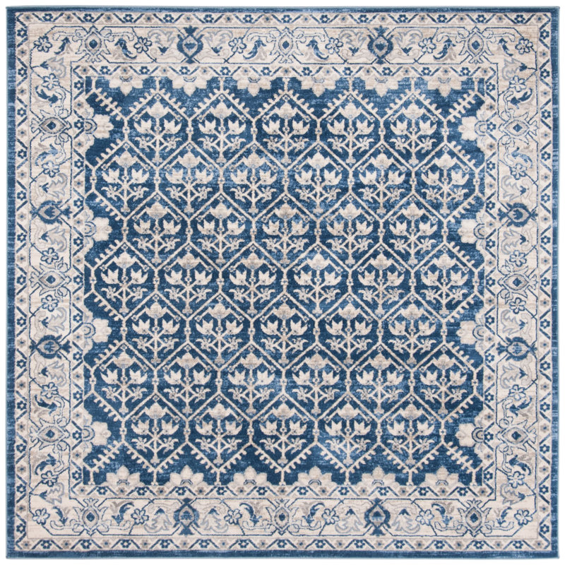 Asucena Oriental Navy/Light Gray Area Rug, Square 3'