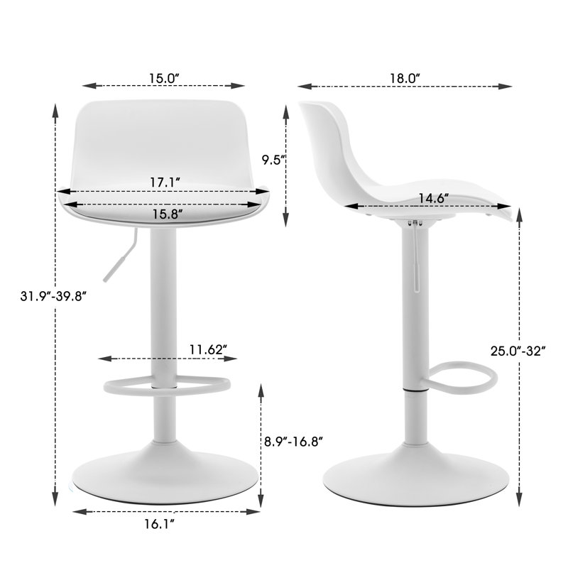 Alabama Swivel Adjustable Height Counter Stool with Metal Frame, White