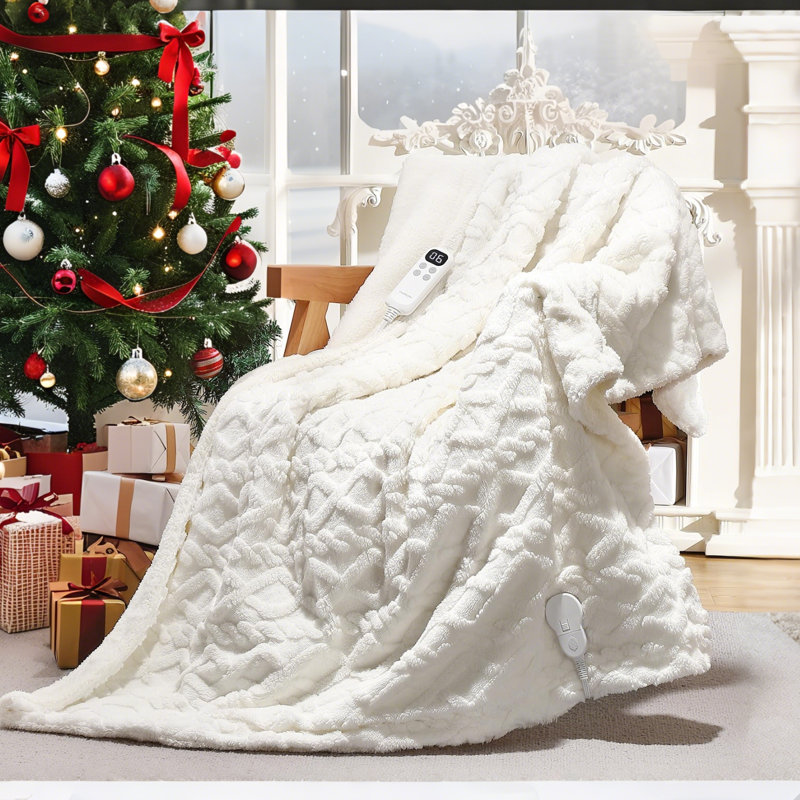 Heated Throw Blanket, Beige, 152.4cm L x 127cm W