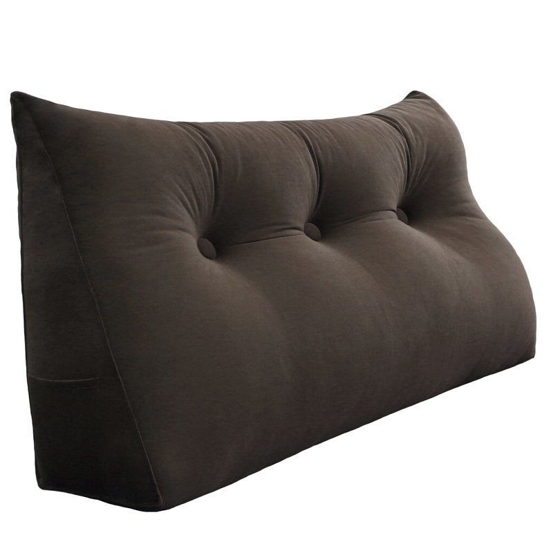 Sit-up Back Comfort Velvet Headboard Wedge Reading Pillow Triangular Backrest Back Support Compression, Coffee, Twin