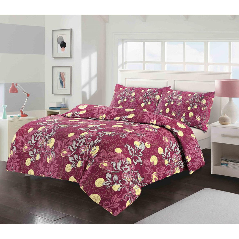 Arleni Cotton Blend Floral Duvet Cover with Pillowcases, King