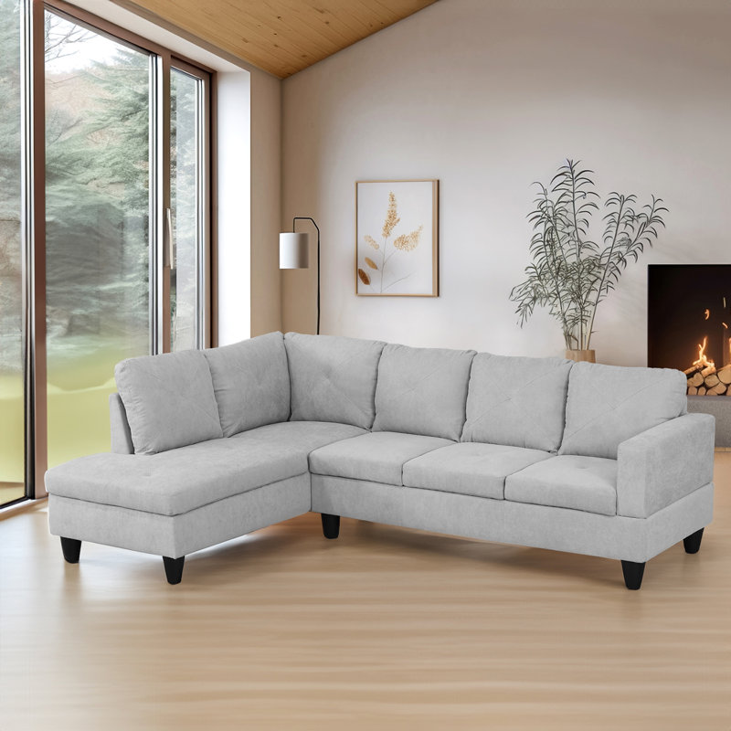 Kelvin Upholstered L-Shaped Sectional Left Hand Facing, Beige Gray