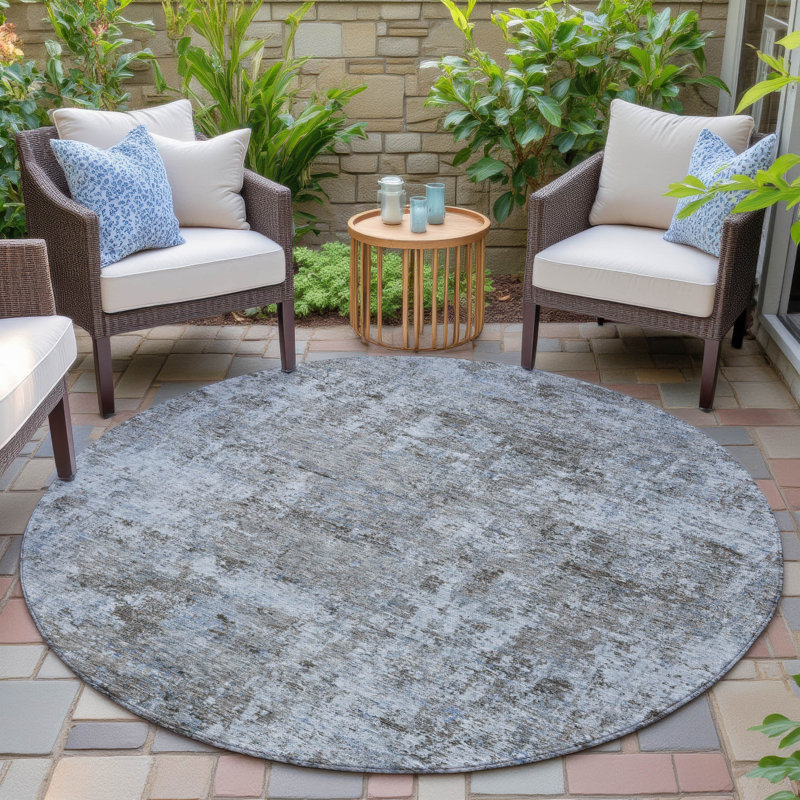 Machine Washable Indoor/Outdoor Xhevrie Blue Rug, Round 8'