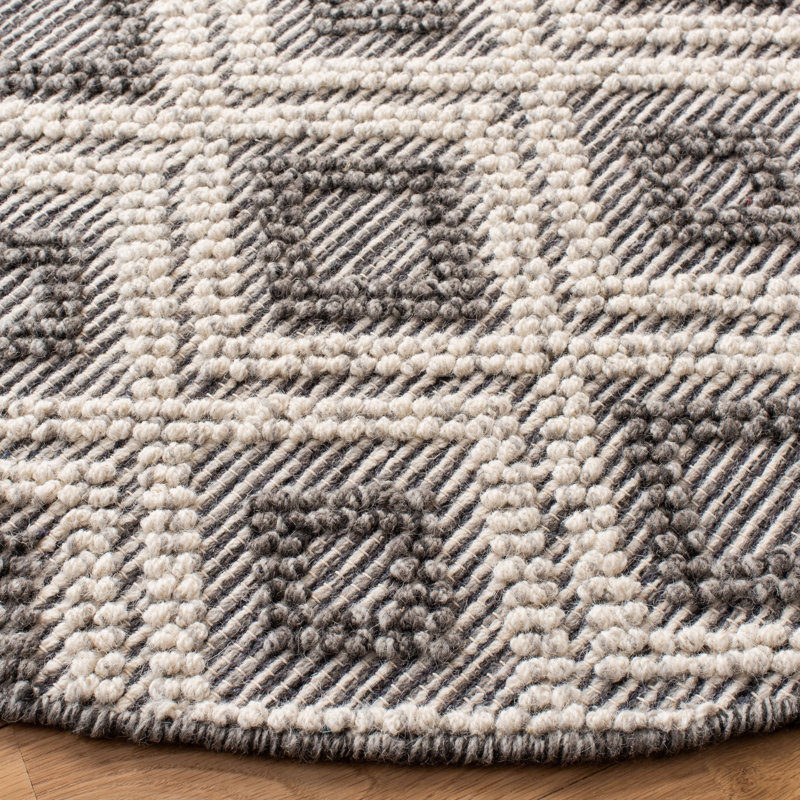 Wool and Cotton Geometric Indoor Rug, Round 6'