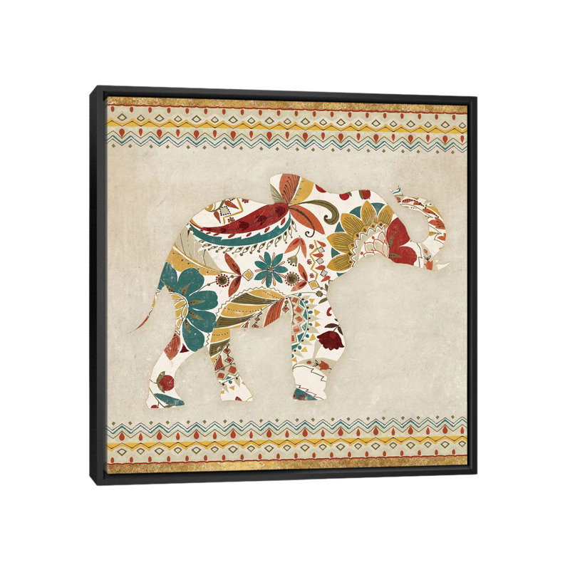 Boho Elephant I, impression sur toile tendue, H 12 po x l 12 po x P 1,5 po, Toile avec cadre noir
