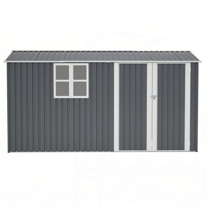 8x12 Ft Storage Shed Outdoor, XL Heavy-Duty Steel Building with Window – Features Hinged Gray Doors & 4 Air Vents for Backyard, Garden, Patio