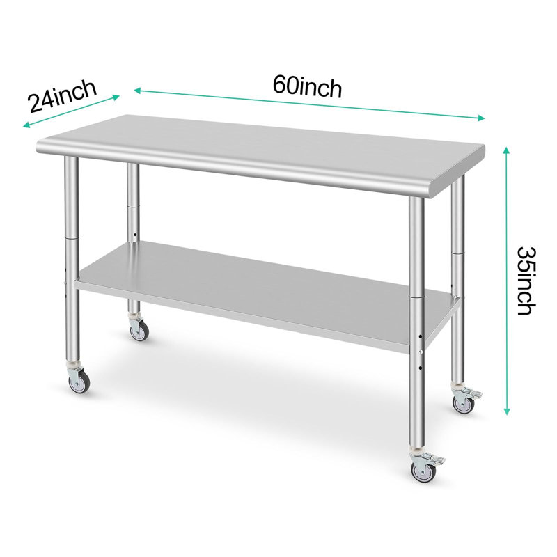 Table de travail commerciale en acier inoxydable, table de travail robuste à trois couches NSF Workbench