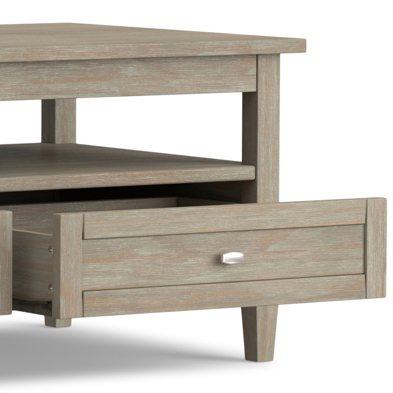 Distressed Gray Rectangular Wood Coffee Table with Storage