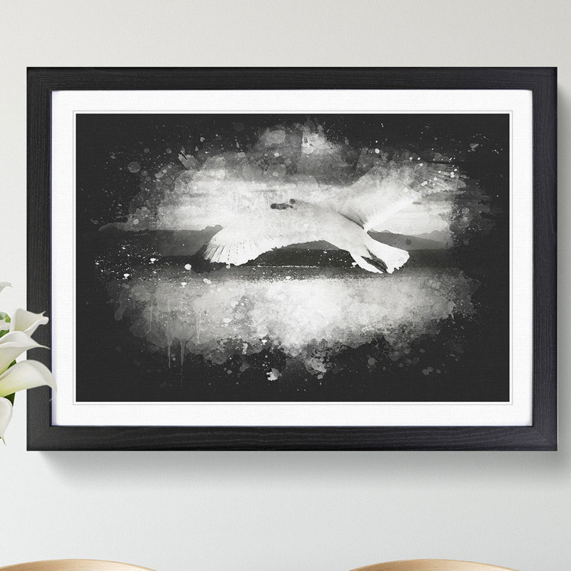 Seagull in Flight Vol.2 Paint Splash - Picture Frame Graphic Art, Black, 27cm H x 36cm W x 2cm D