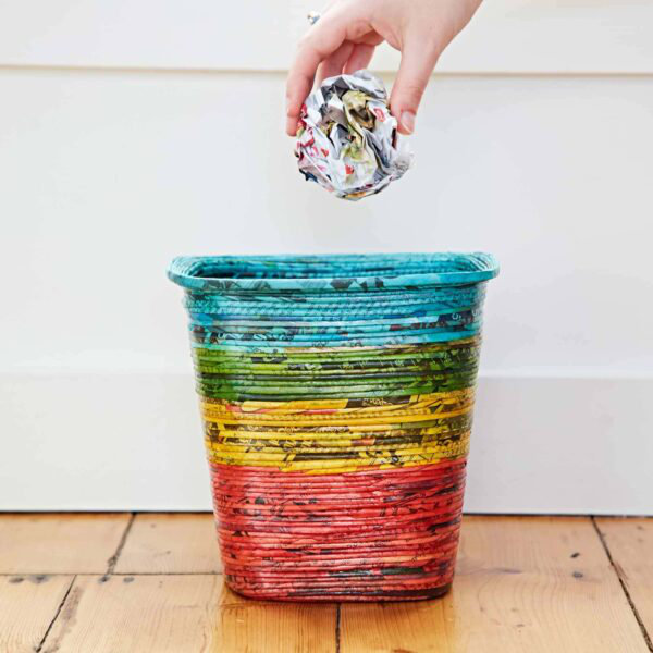 Paper High Decorative Basket, Blue/Green/Yellow/Red